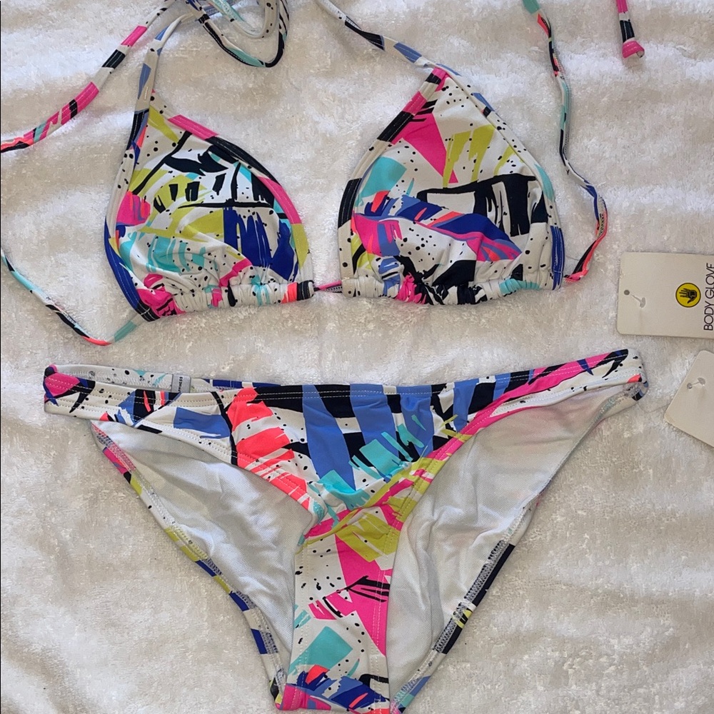 Body Glove Multicolor Abstract Bikini Groovy print S triangle top XS bottom